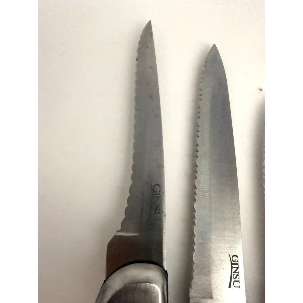 Ginsu Stainless Steel 7 Piece Serrated Knife Set Silver Tone Kitchen Cutlery